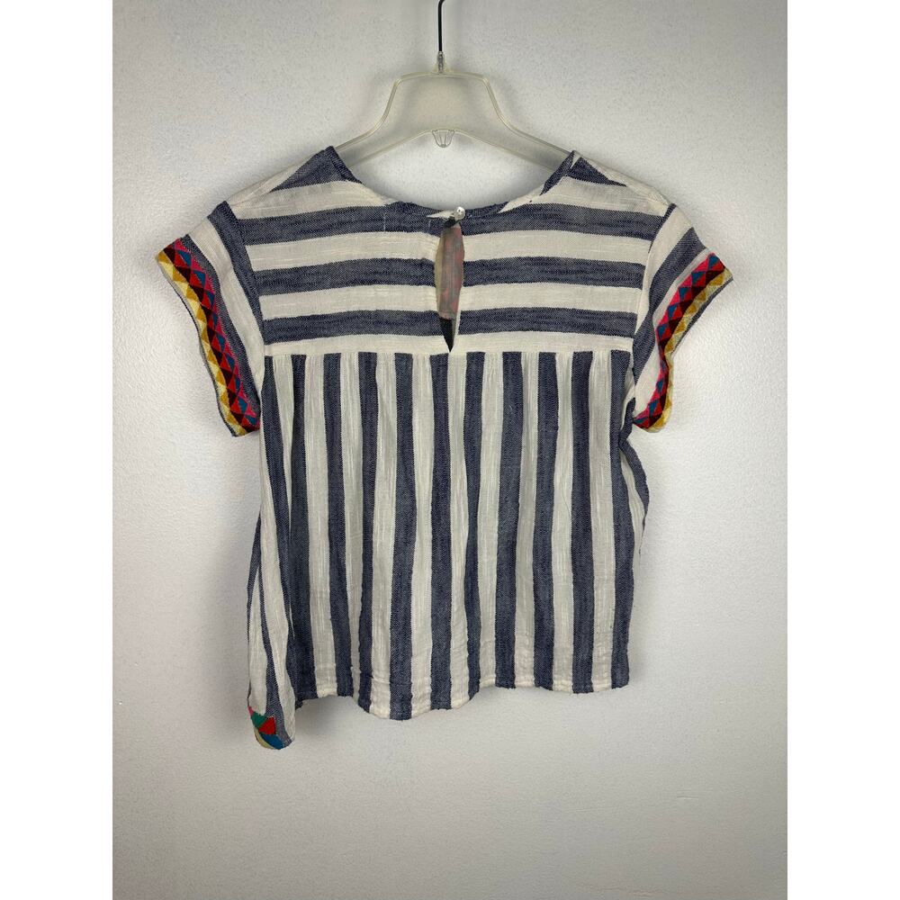 THML Boho Embroidered Geometric Trim Striped Top short sleeves XS - Picture 4 of 6